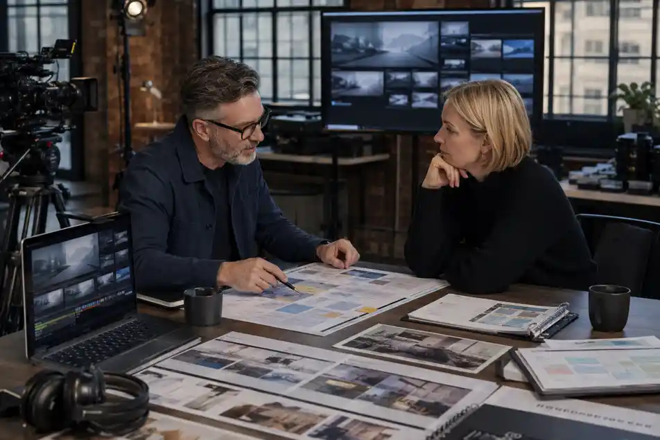 editor colour-grading a broadcast-quality commercial film in a Salford studio, commercial video production, video content strategy, corporate promotional video